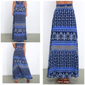 Lulu's Navy and White Patterned Maxi Skirt